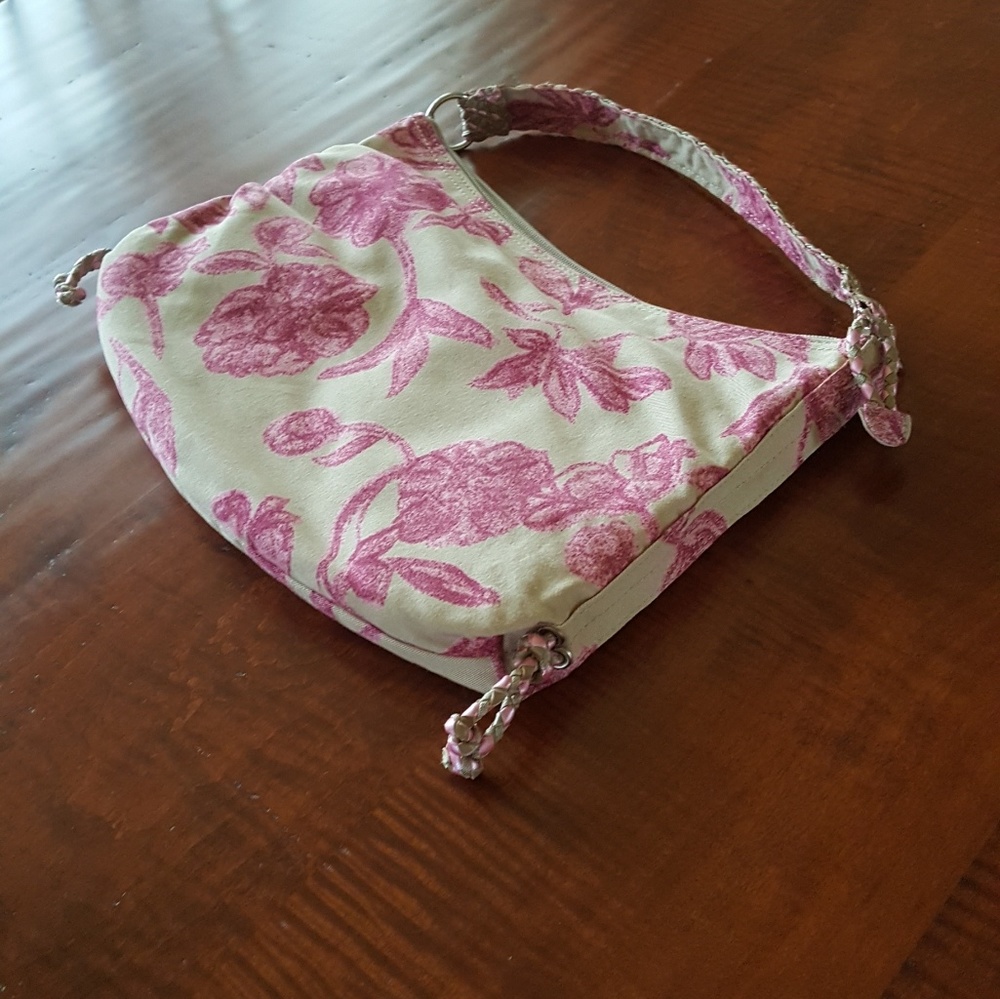 NWT Fuchsia Pink Khaki Floral Pochette Baguette Hobo Bag